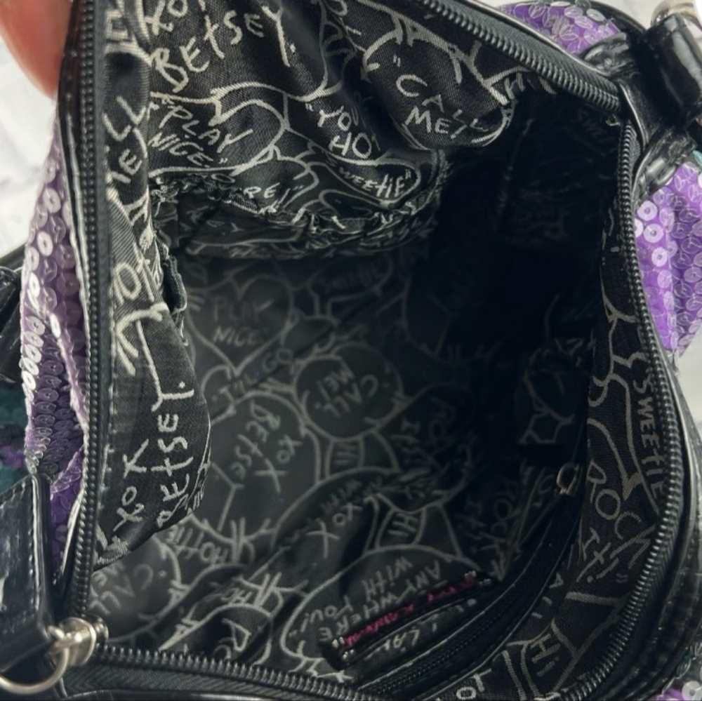 BETSEY JOHNSON Vintage Double Handle Crossbody Studded Sequin Handbag - Picture 9 of 10